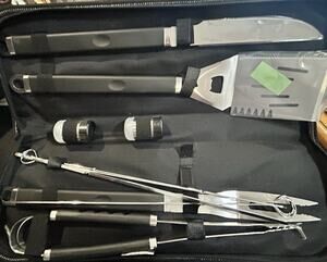 La-Z-Boy 11-Piece Stainless Steel BBQ Tool Set w/ Carrying Case, Black